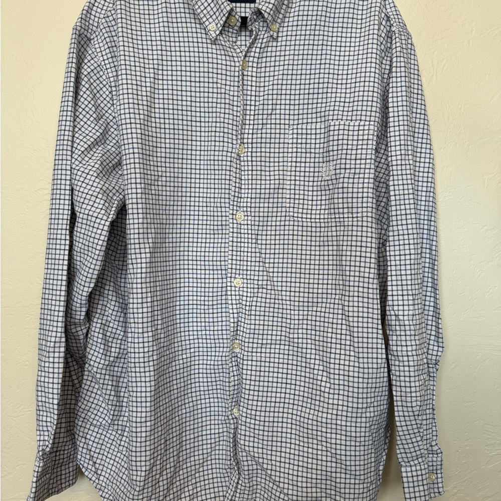 Chaps Men's White and Blue Plaid Button Down Shirt